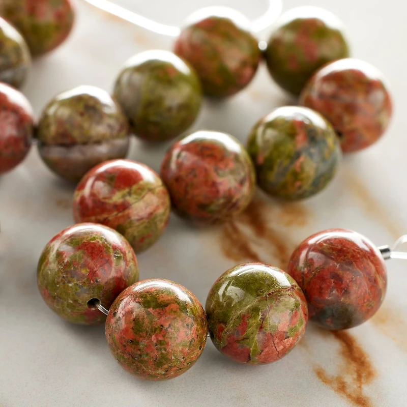 12 Pack:  Green Unakite Round Beads, 12mm by Bead Landing™