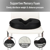 Mind Reader Donut Pillow Seat Cushion with Air-Cloud Technology, Tailbone, Hemorrhoid, Pregnancy Relief, Black
