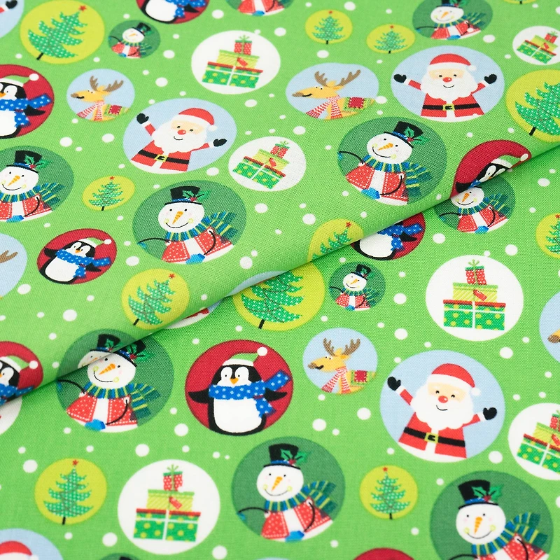 SINGER Christmas Snowglobes on Green Cotton Fabric