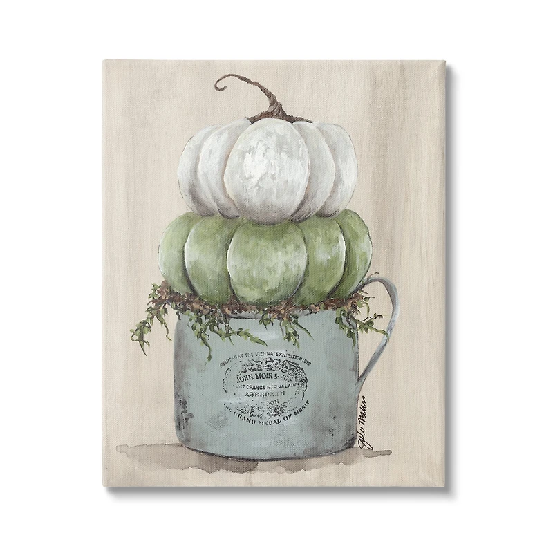 Stupell Industries Green White Harvest Pumpkins Country Jar Planter Canvas Wall Art