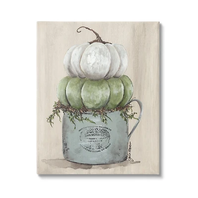Stupell Industries Green White Harvest Pumpkins Country Jar Planter Canvas Wall Art