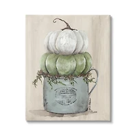 Stupell Industries Green White Harvest Pumpkins Country Jar Planter Canvas Wall Art