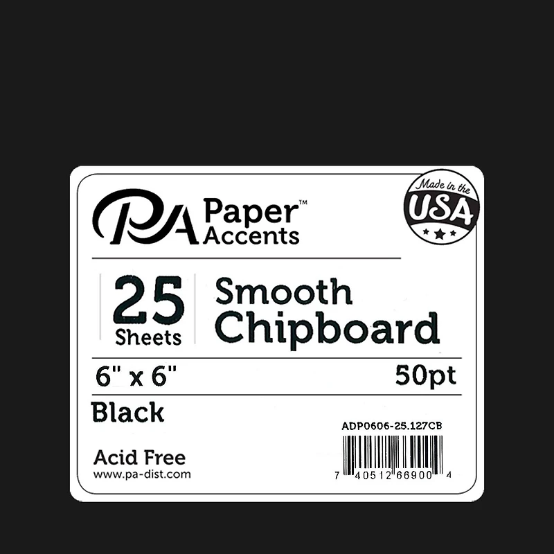 PA Paper™ Accents Black 6" x 6" 50pt. Chipboard, 25 Sheets
