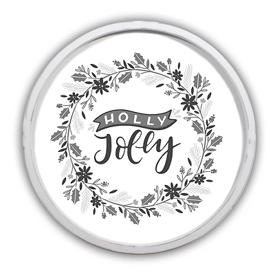 Holly Jolly Wreath Round White Framed Print Wall Art