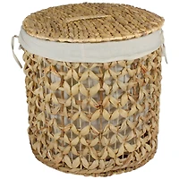 16'' Natural Woven Laundry Hamper Basket with Cotton Liner and Lid