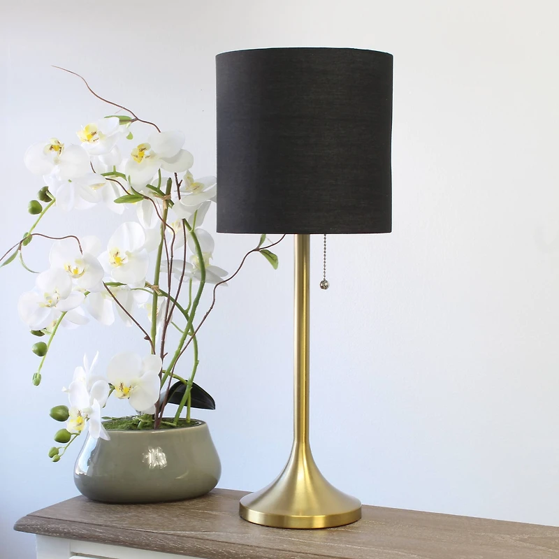 Simple Designs 21.5" Tapered Gold Table Lamp with Fabric Drum Shade