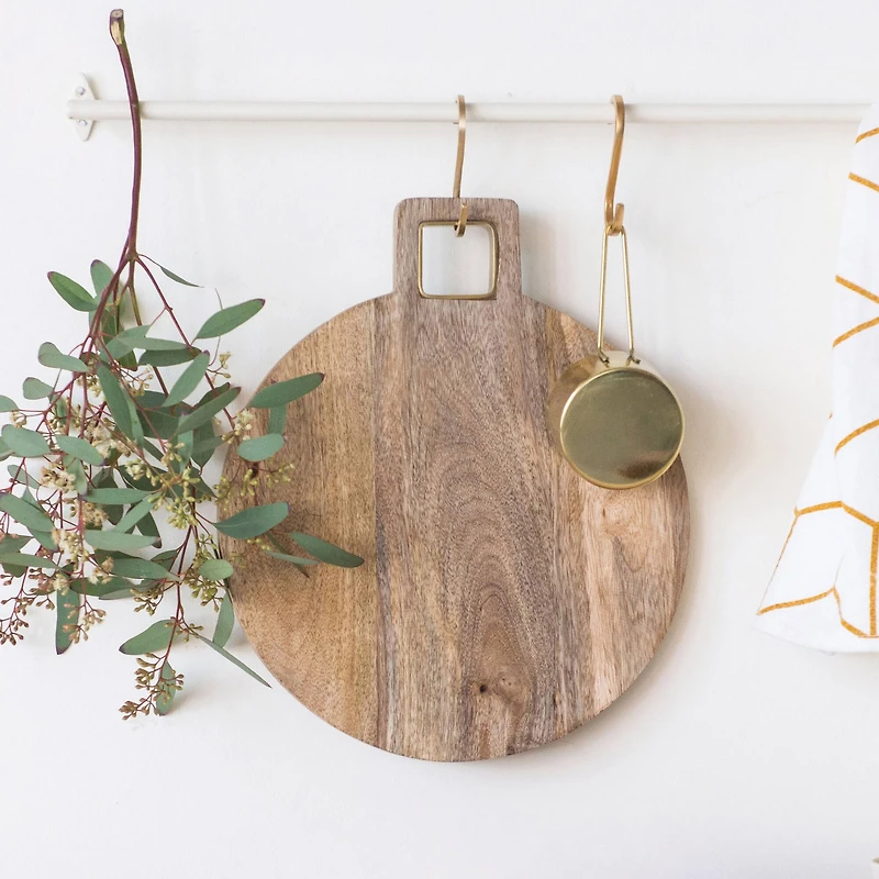 Hello Honey® Mango Wood Cutting Board with Brass Trim Handle