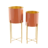 CosmoLiving by Cosmopolitan Set of 2 Orange Iron Contemporary Planter, 24" x 12" x 15"