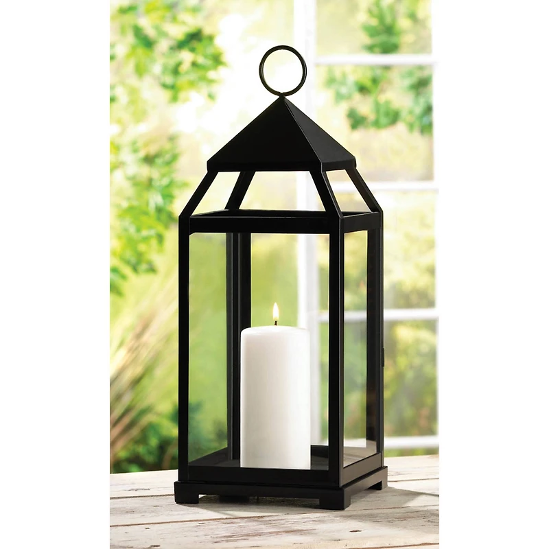 18.5" Black Contemporary Candle Holder Lantern