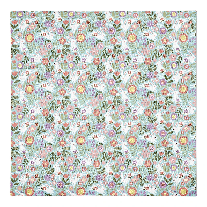 Pastel Bunny Floral Pattern 10" x 10" Cotton Twill Napkin