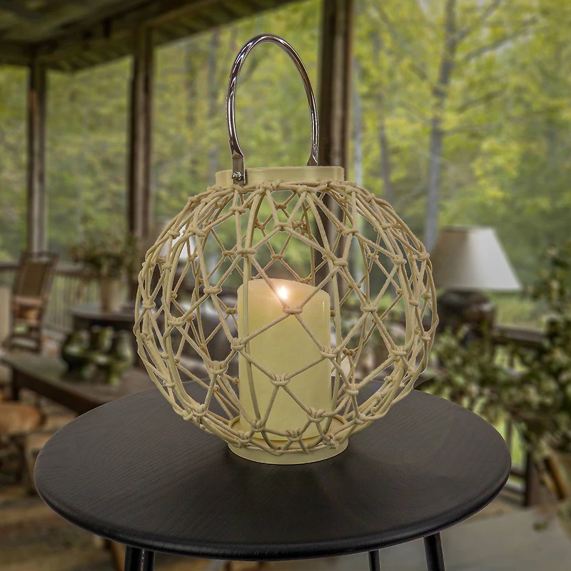 Bleached Sand Round Rope Weave Candle Lantern