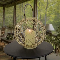 Bleached Sand Round Rope Weave Candle Lantern