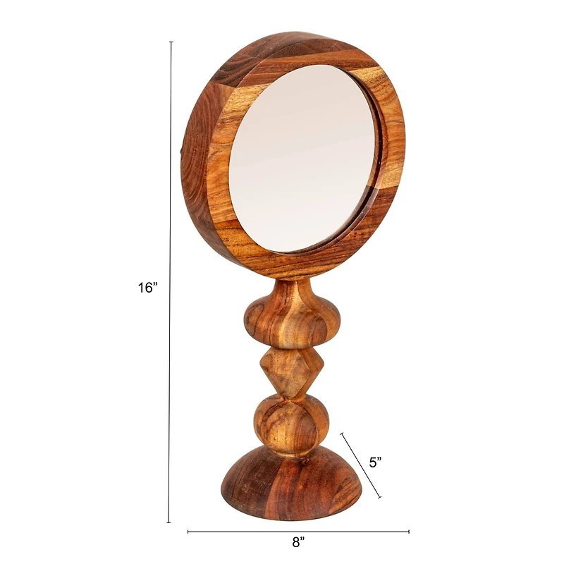 Hello Honey® 8" x 16" Acacia Wood Table Mirror with Carved Wood Base