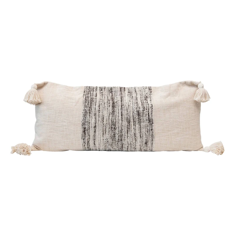 Hello Honey® Cream Lumbar Pillow with Tassels & Variegated Gray Yarns