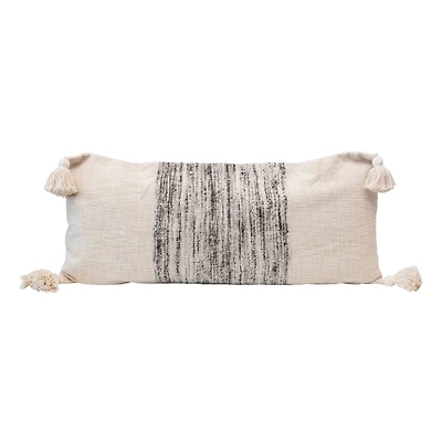 Hello Honey® Cream Lumbar Pillow with Tassels & Variegated Gray Yarns