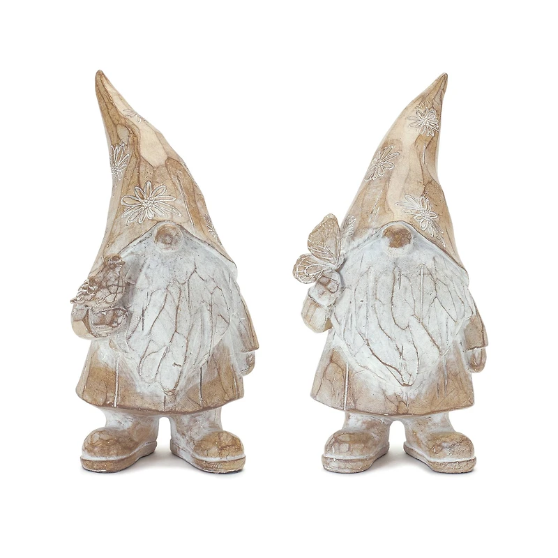 8" Carved Spring Gnome Figurine Set
