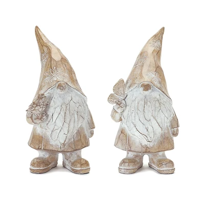 8" Carved Spring Gnome Figurine Set