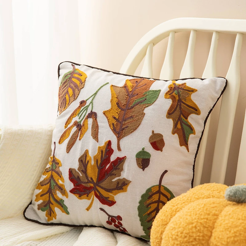 Glitzhome® Embroidered Fall Leaves Pillow