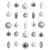 23ct. Silver Shatterproof Lux Christmas Ornament Set
