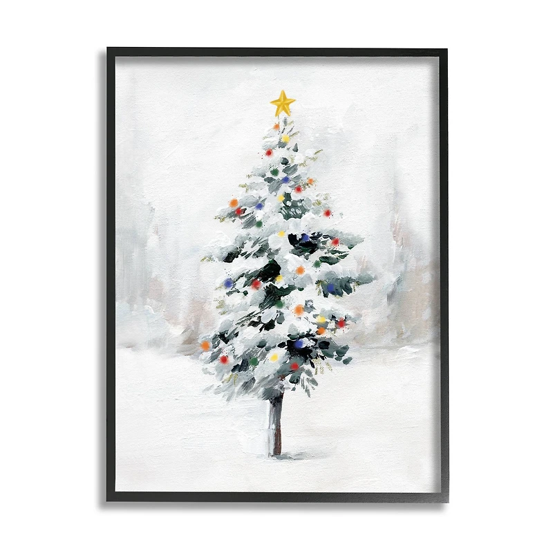 Stupell Industries Snowy Christmas Tree Landscape Framed Giclee Art