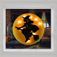 13.75" Lighted Witch on Broomstick Halloween Window Silhouette