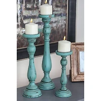 Turquoise Wood Traditional Candle Holder Set