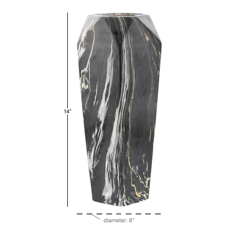 14" Black & White Marbled Ceramic Contemporary Vase