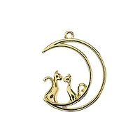 John Bead 26mm Gold Moon with Cats Beadwork Pendants, 4ct.
