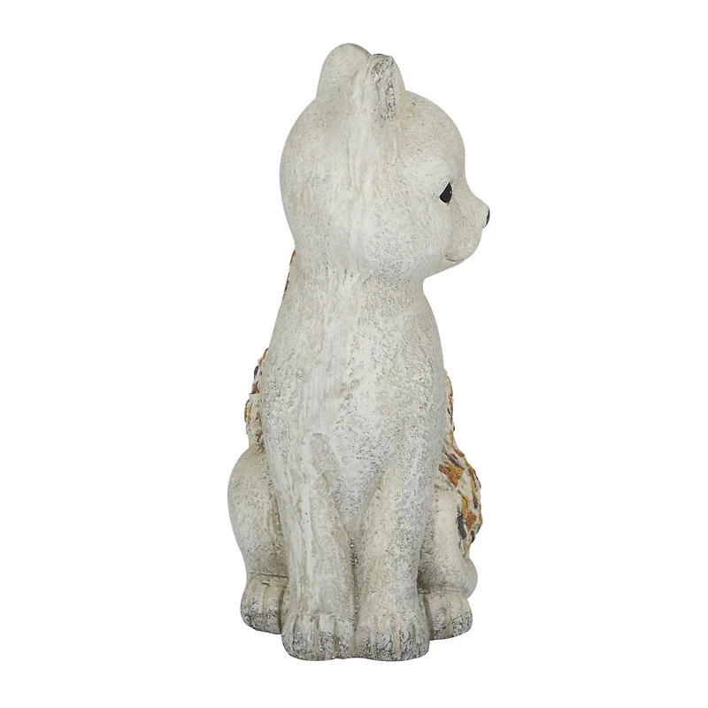 14" White Stone Farmhouse Cat Garden Sculpture