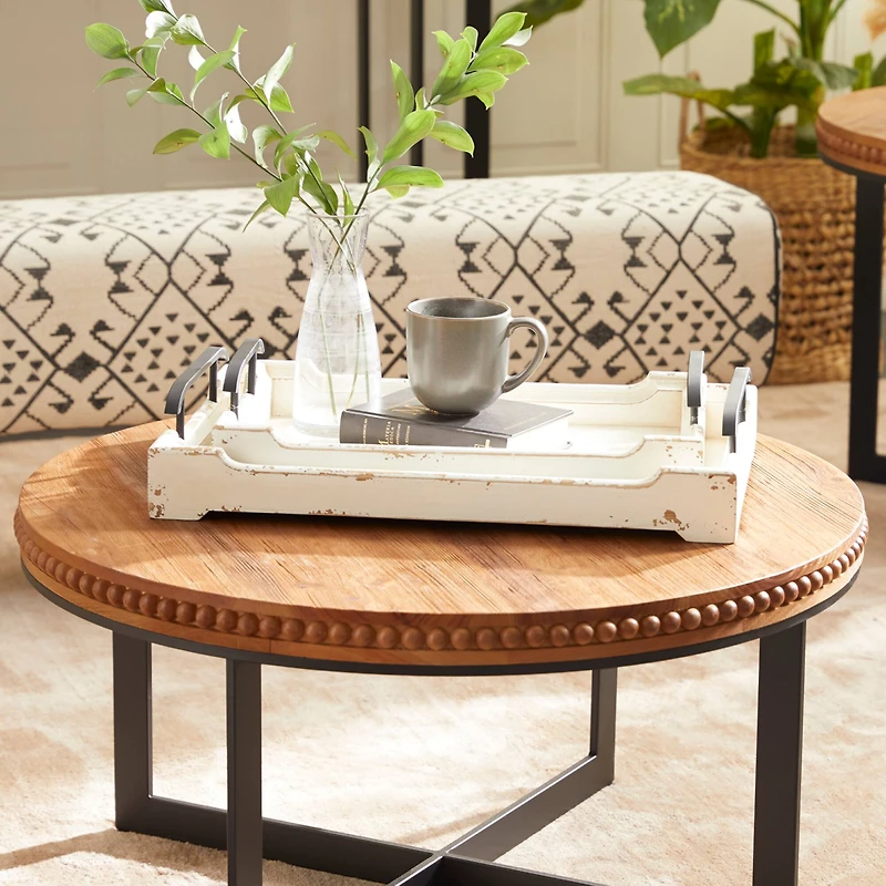 White Wood Traditional Tray Set