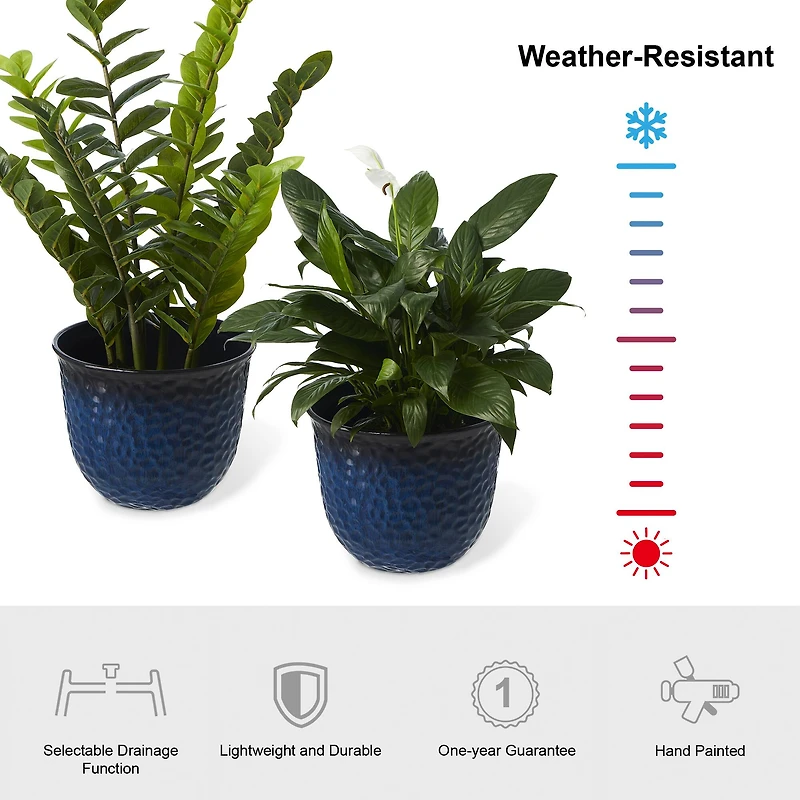 Glitzhome® 15.25" Honeycomb Textured Cobalt Blue Faux Ceramic Plastic Planters, 2ct.