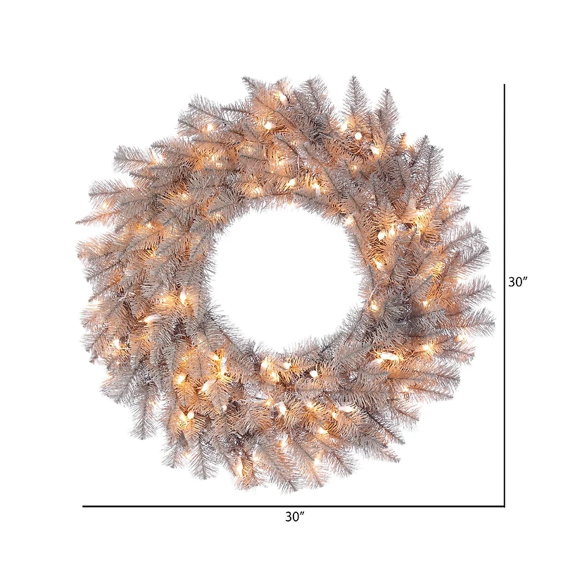 30" Pre-Lit Platinum Fir Artificial Christmas Wreath, Clear Dura-lit Incandescent Lights