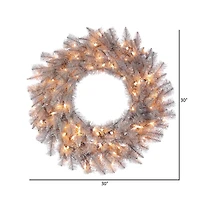 30" Pre-Lit Platinum Fir Artificial Christmas Wreath, Clear Dura-lit Incandescent Lights
