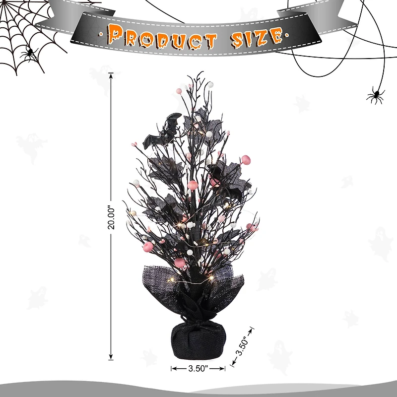 Glitzhome® 20"H Lighted Black and Pink Halloween Berries Table Tree