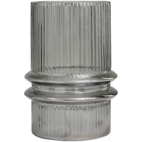 12" Gray Glass Wide Ribbed Vase with Fluted Center