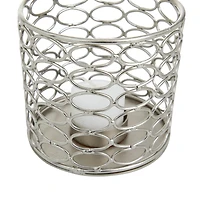 Set of 3 Silver Iron Modern Candle Holders, 4" x 4" x 4"