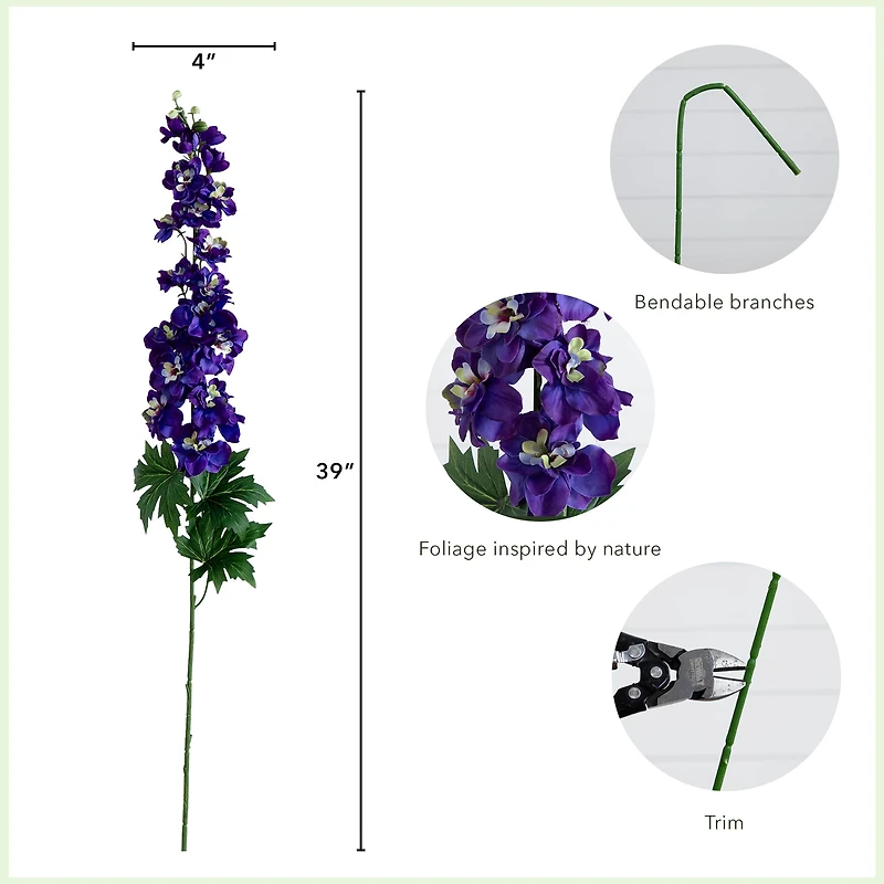 39" Blue Delphinium Flower Stems, 3ct.