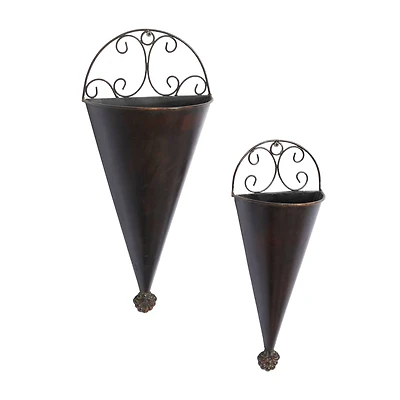 Black Metal Cone Rustic Planter Set