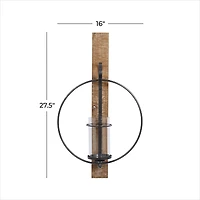 Farmhouse Brown Wood And Metal Wall Candle Holder, 28" x 16" x 6"