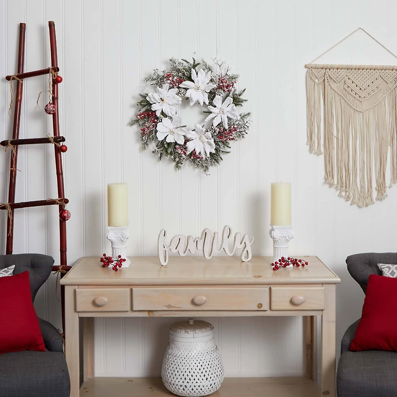 22" Snowed Magnolia & Berry Wreath