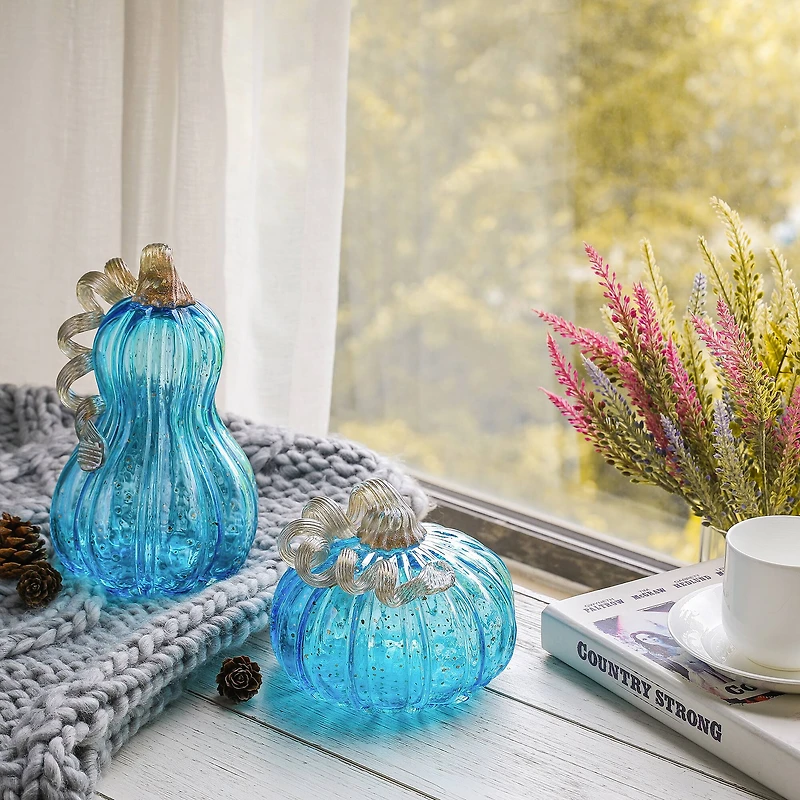Glitzhome® Blue Glass Pumpkin Set