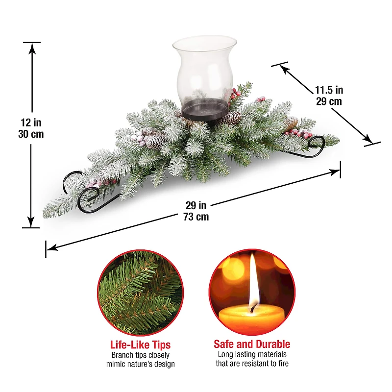 Dunhill® Fir Candle Holder with Snow, Berries & Pinecone Centerpiece