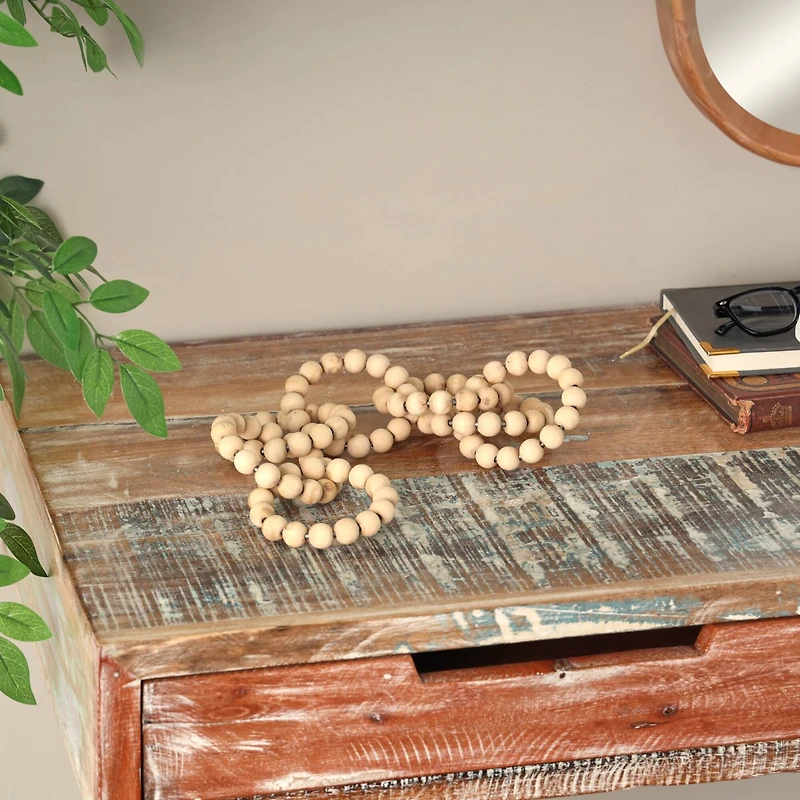 20" Light Brown Wood Chain Beaded 9 Link Sculpture