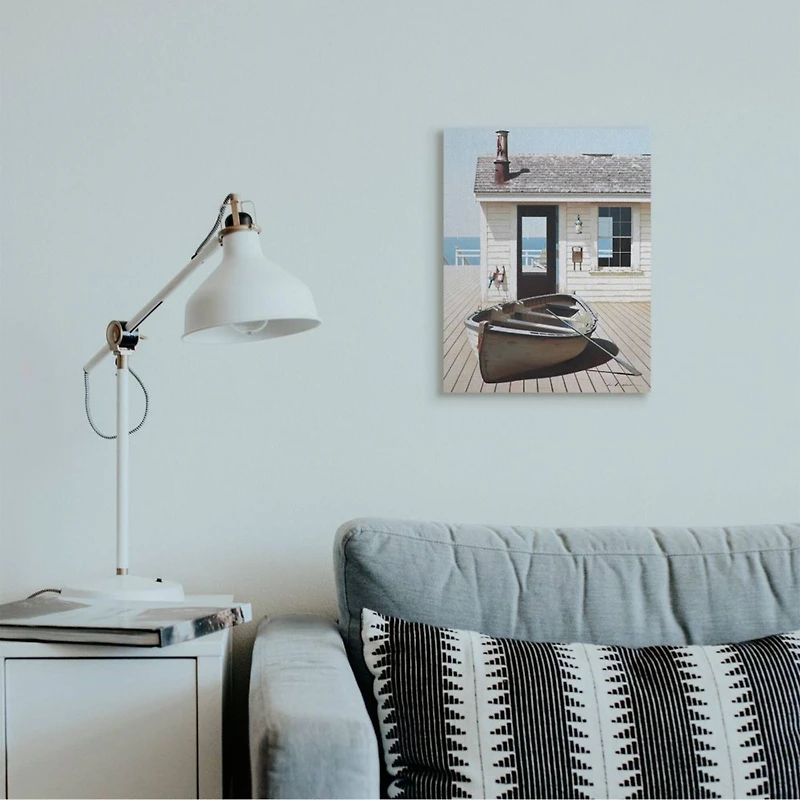 Stupell Industries Boat On Boardwalk Tranquil Coastal Boathouse Canvas Wall Art
