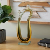 15" Orange Ombre Abstract Curved Glass Sculpture