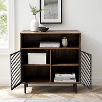 Walker Edison 32" Reclaimed Barnwood Modern Slanted Metal Door Accent Cabinet