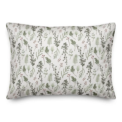 Pine Greenery on White Rectangle Throw Pillow