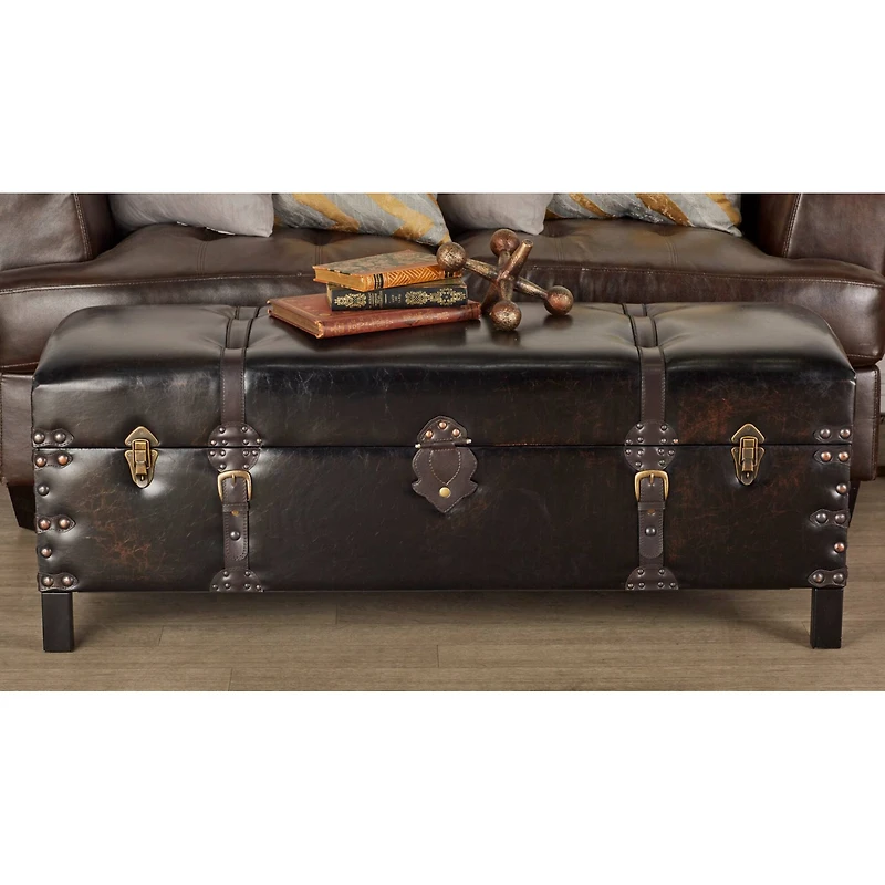 Dark Brown Cedar Traditional Storage Bench Set