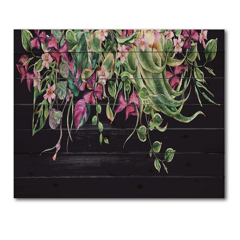Designart - Floral Tropical Leaves Om Black