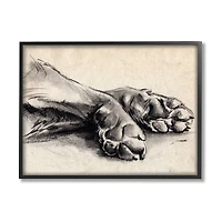 Stupell Industries Dog Paw Charcoal Design Minimal Tan Black in Black Frame Wall Art